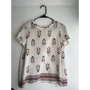 Madewell Cute Floral Red & White Short Sleeve Blouse Women’s Silk Lovely Shirt
